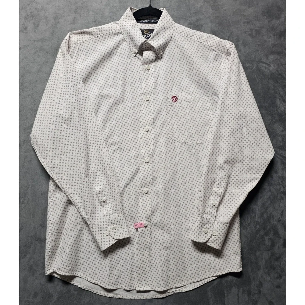 Wrangler George Strait Men Medium White Burgundy Geometric Western Shirt MGSR415